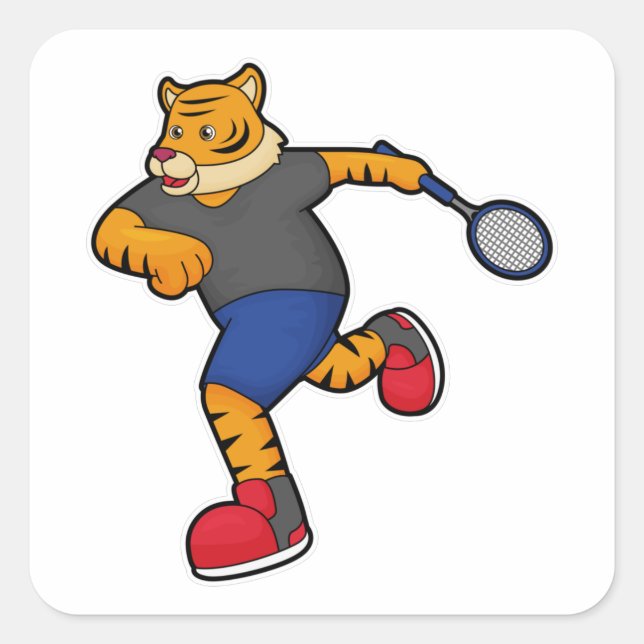 Tiger as Tennis player with Tennis racket Square Sticker (Front)
