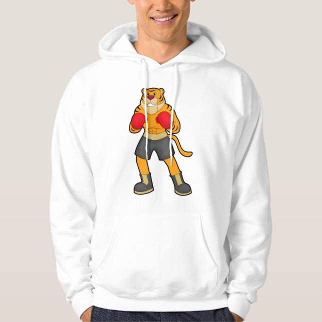 Tiger at Boxing with Boxing gloves Hoodie (Front)