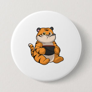 Tiger at Eating with Bowl 3 Inch Round Button