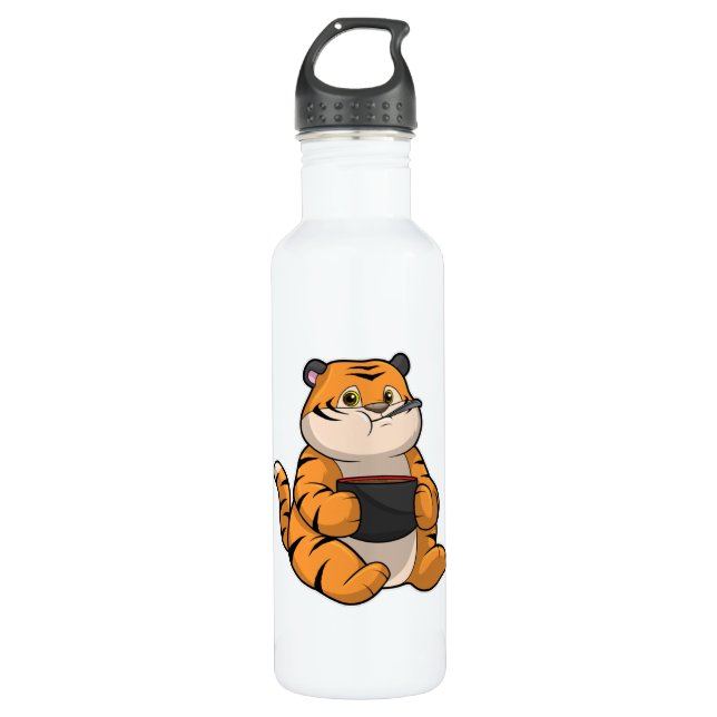 Tiger at Eating with Bowl 710 Ml Water Bottle (Front)