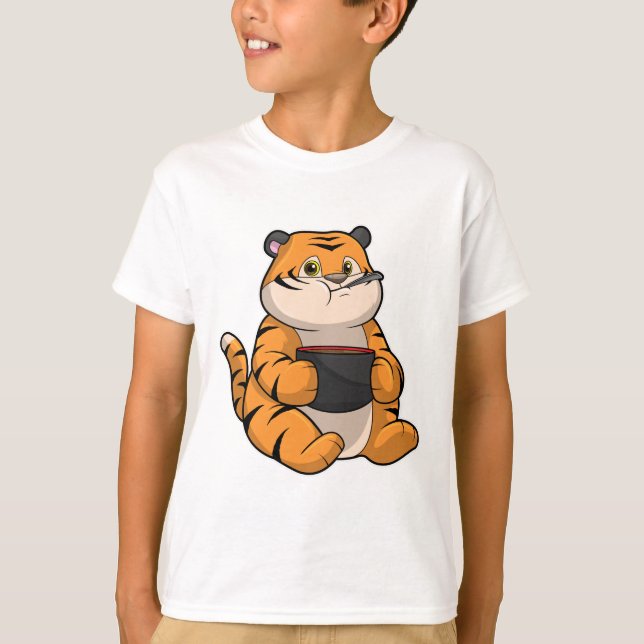 Tiger at Eating with Bowl T-Shirt (Front)
