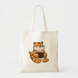Tiger at Eating with Bowl Tote Bag
