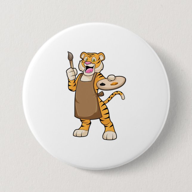 Tiger at Painting with Paint & Brush 3 Inch Round Button (Front)