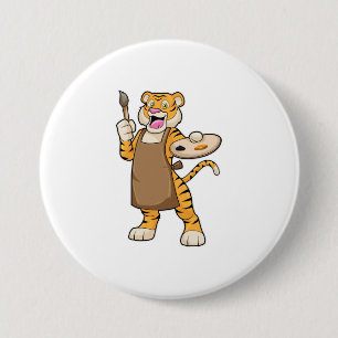 Tiger at Painting with Paint & Brush 3 Inch Round Button