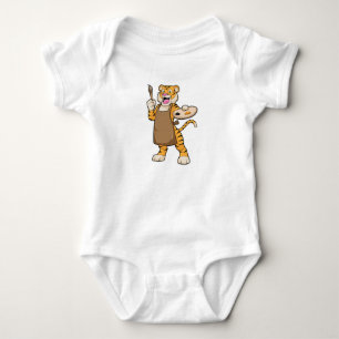 Tiger at Painting with Paint & Brush Baby Bodysuit