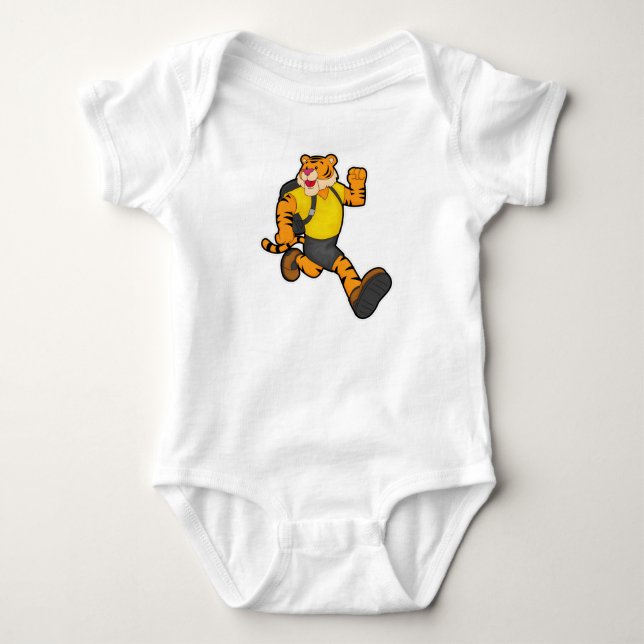 Tiger at Running with Backpack Baby Bodysuit (Front)