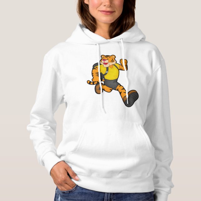 Tiger at Running with Backpack Hoodie (Front)