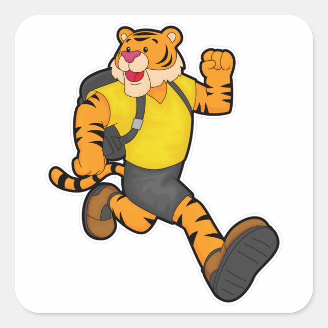 Tiger at Running with Backpack Square Sticker (Front)