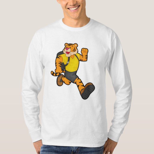 Tiger at Running with Backpack T-Shirt (Front)