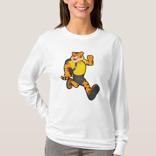 Tiger at Running with Backpack T-Shirt (Front)