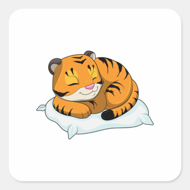 Tiger at Sleeping with Pillow Square Sticker (Front)