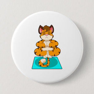 Tiger at Yoga on Yoga mat 3 Inch Round Button