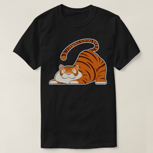 Tiger at Yoga Stretching Exercises T-Shirt (Design Front)