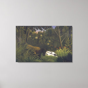 Tiger Attacking a Horse and a Sleeping Black Man ( Canvas Print