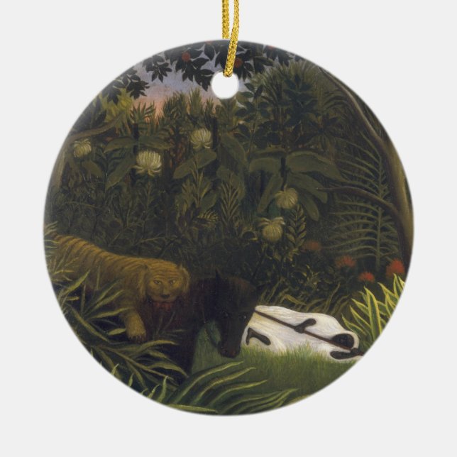Tiger Attacking a Horse and a Sleeping Black Man ( Ceramic Ornament (Front)