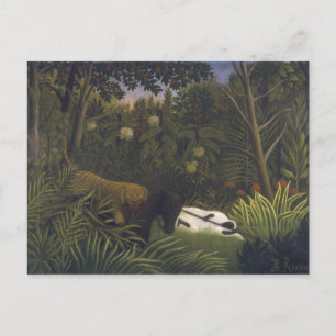 Tiger Attacking a Horse and a Sleeping Black Man ( Postcard