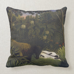 Tiger Attacking a Horse and a Sleeping Black Man ( Throw Pillow