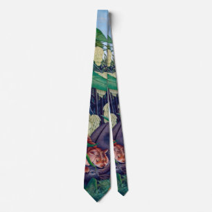 Tiger Attacking Buffalo in Exotic Tropical Jungle Tie