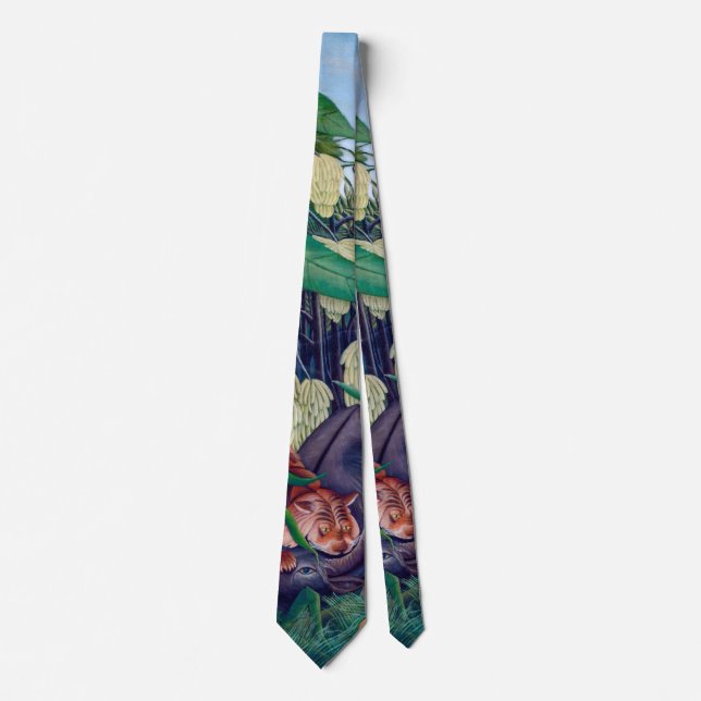 Tiger Attacking Buffalo in Exotic Tropical Jungle Tie (Front)