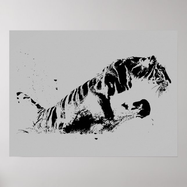 Tiger Attacking Pop Art Poster (Front)