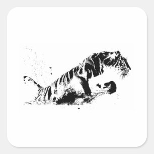 Tiger Attacking Square Sticker