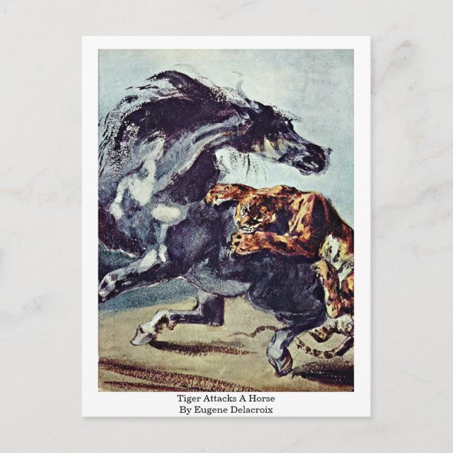 Tiger Attacks A Horse By Eugene Delacroix Postcard (Front)