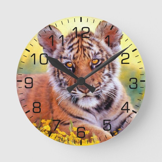 Tiger Baby Cub Round Clock (Front)