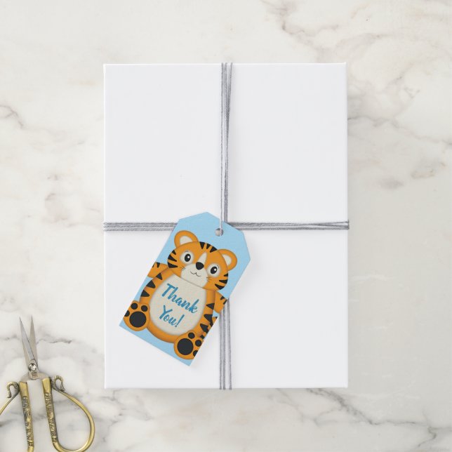 Tiger Baby Shower Blue Gift Tags (With Twine)
