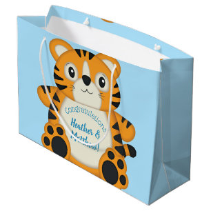 Tiger Baby Shower Blue Large Gift Bag