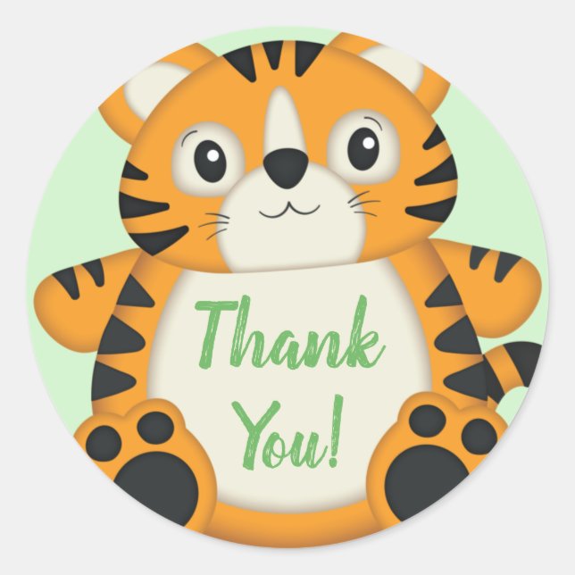 Tiger Baby Shower Green Classic Round Sticker (Front)