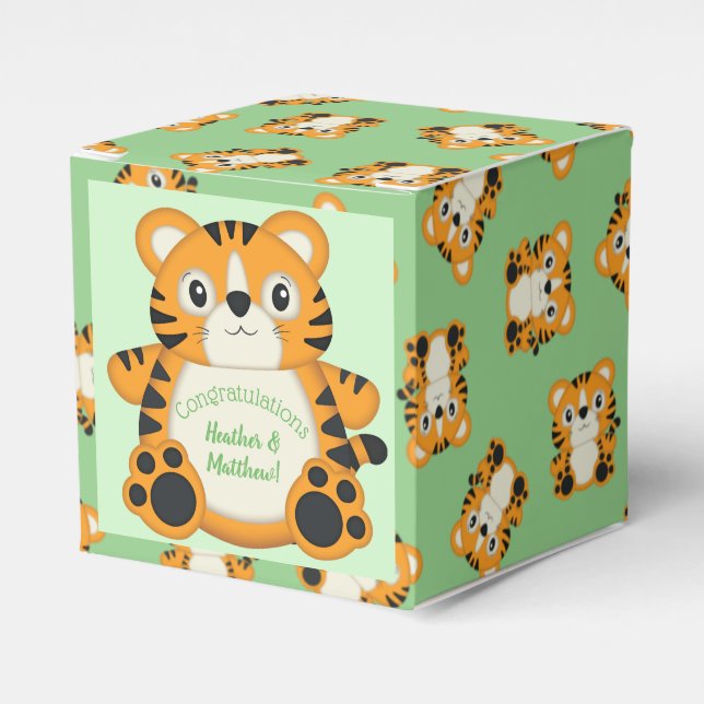 Tiger Baby Shower Green Favor Box (Front Side)