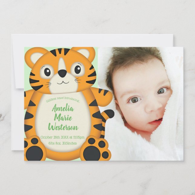 Tiger Baby Shower Green Invitation (Front)