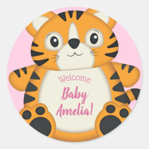 Tiger Baby Shower Pink Classic Round Sticker