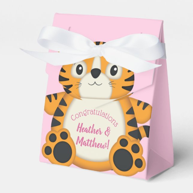 Tiger Baby Shower Pink Favor Box (Front Side)