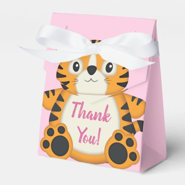 Tiger Baby Shower Pink Favor Box (Front Side)