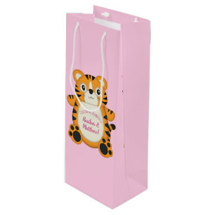 Tiger Baby Shower Pink Wine Gift Bag
