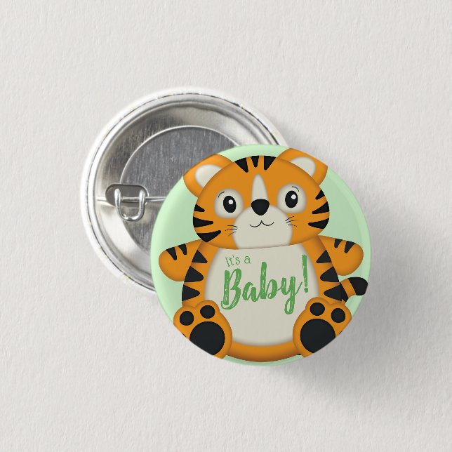 Tiger Baby Shower Safari 1 Inch Round Button (Front & Back)