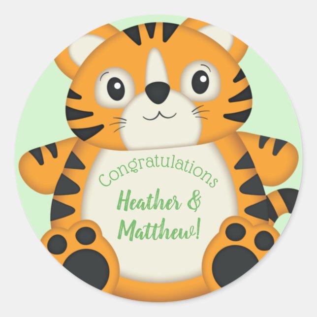 Tiger Baby Shower Safari Classic Round Sticker (Front)