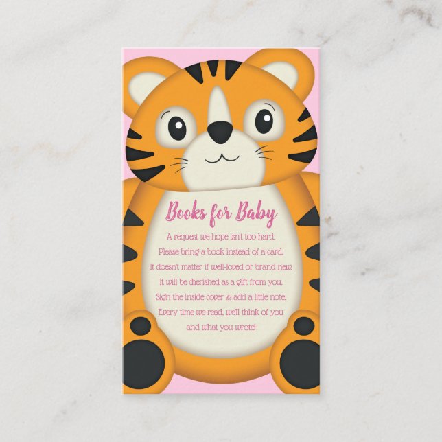 Tiger Baby Shower Safari Pink Girl Enclosure Card (Front)