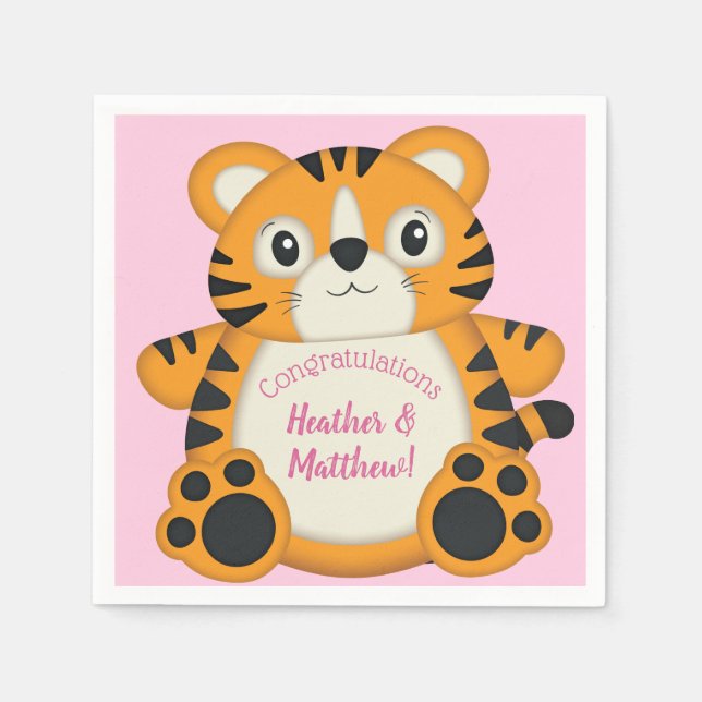 Tiger Baby Shower Safari Pink Girl Napkin (Front)
