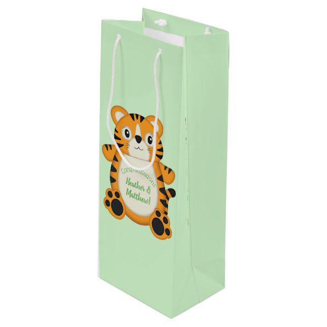 Tiger Baby Shower Safari Wine Gift Bag (Front Angled)