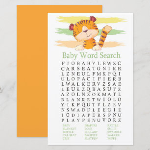 Tiger Baby Shower Word Search Game