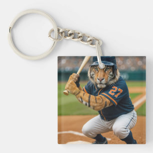 Tiger Baseball Player #27 Up To Bat Keychain