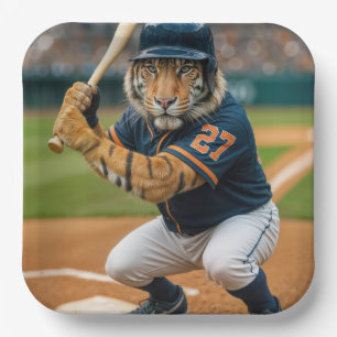 Tiger Baseball Player #27 Up To Bat Paper Plate