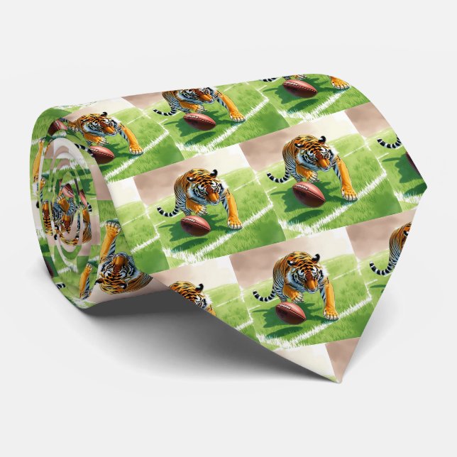 Tiger Bengal Mascot With Football   Tie (Rolled)