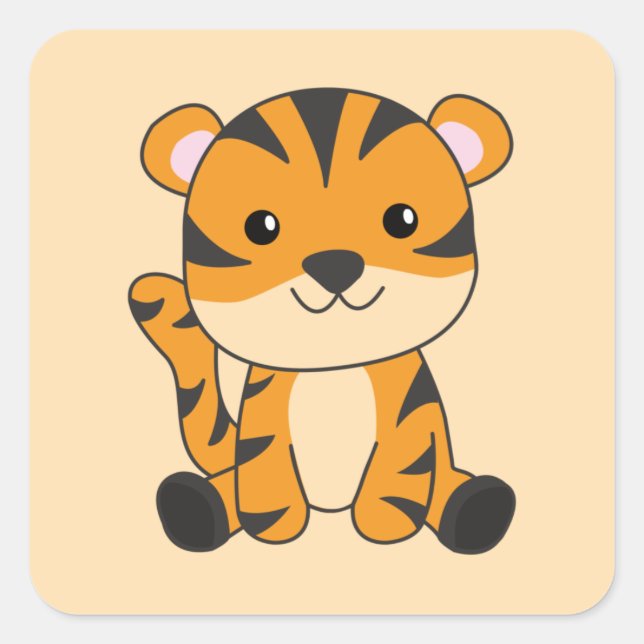 Tiger Big Cat Cute Animals For Kids Square Sticker (Front)