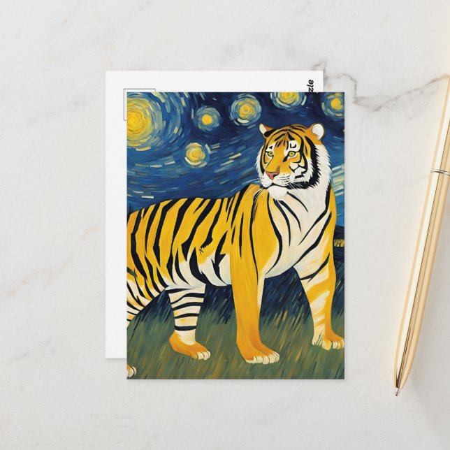 Tiger Big Cat in a Starry Night Postcard (Front/Back In Situ)