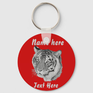 tiger big cat realist portrait painting monochrome keychain