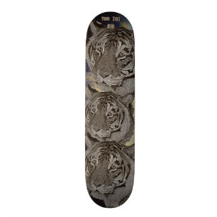 tiger big cat realist portrait painting monochrome skateboard
