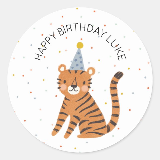 Tiger Birthday Classic Round Sticker (Front)